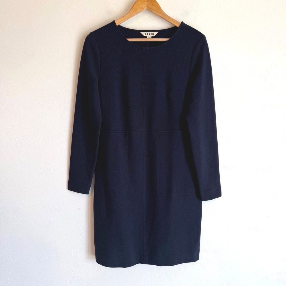 Boden Cornelia Ottoman Dress 6 Navy Blue Long Sleeve Shift Pockets Preppy Work